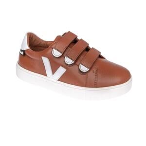 NEW VENETTINI kids dillon3 leather velcro sneaker in brown/white